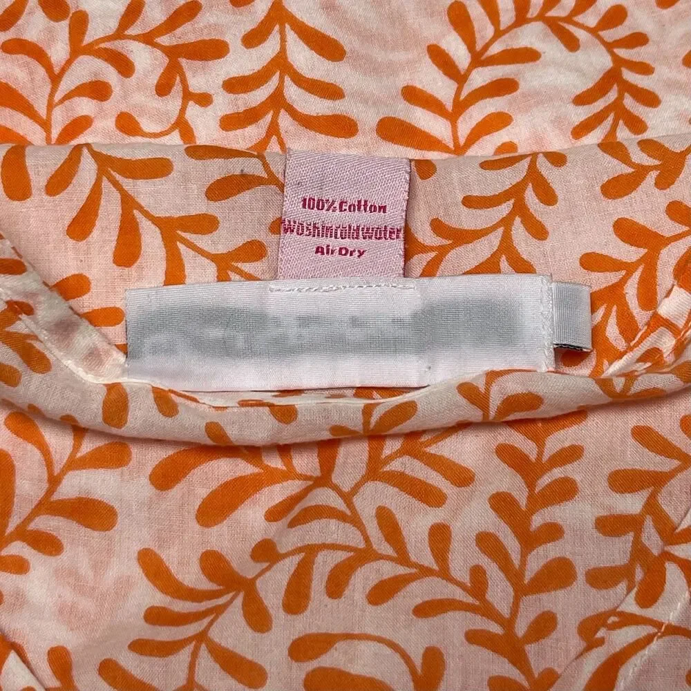 Gretchen Scott Vintage Vines Cotton Cover Up Tunic Dress Orange White Size Small